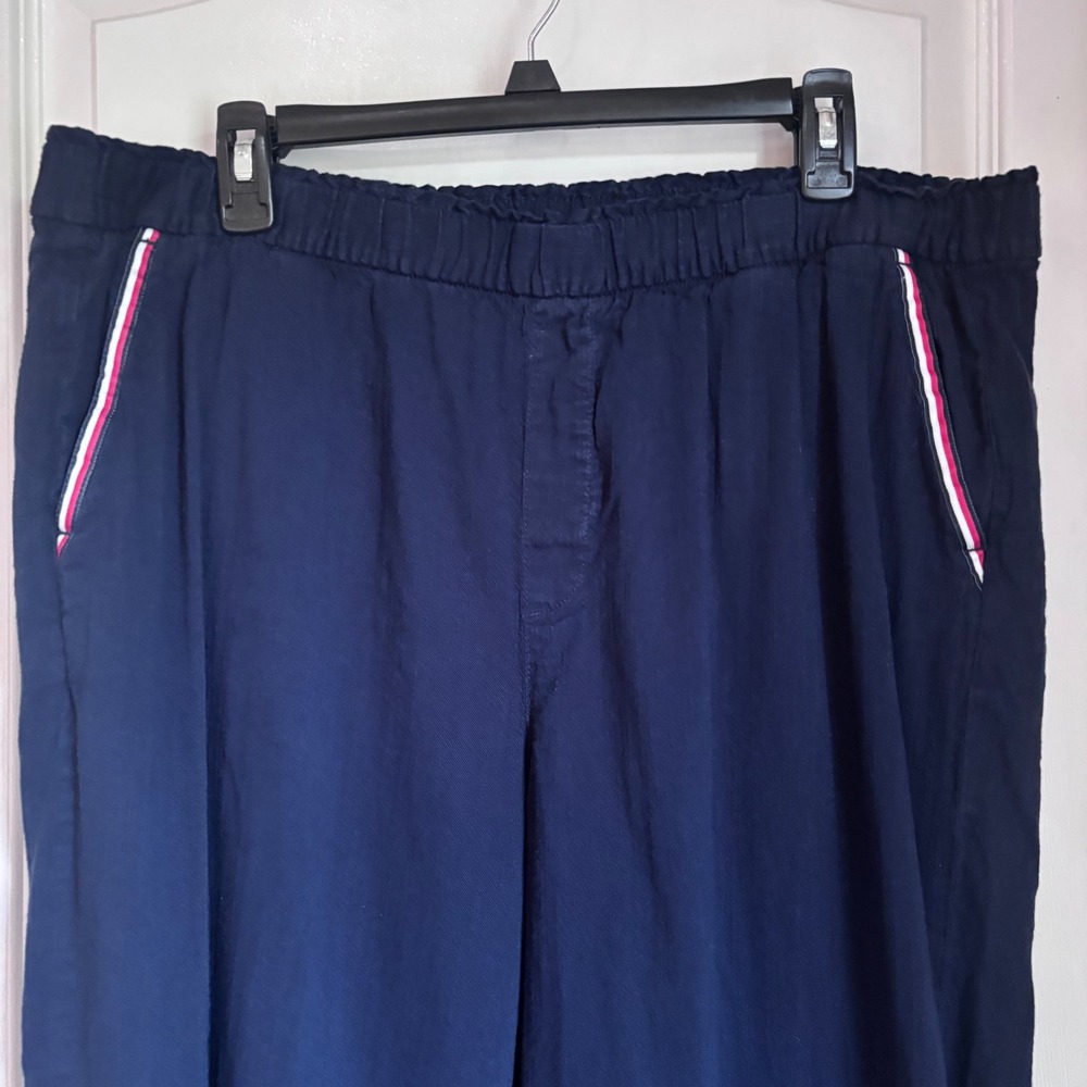Tommy Hilfiger Womens Navy Blue Wide Leg Elastic Waist Pants XL Striped Trim - Picture 3 of 9